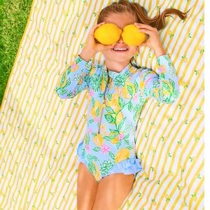 NEW Lilly Pulitzer UPF 50+ Denning Rashguard In Bluette Make Lemonade 2Y